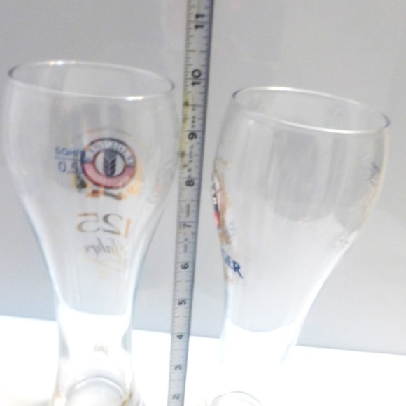BX63 PAIR of ERDINGER Beer Glasses 125th Anniversary German Beer Weissbrau - Picture 2 of 4